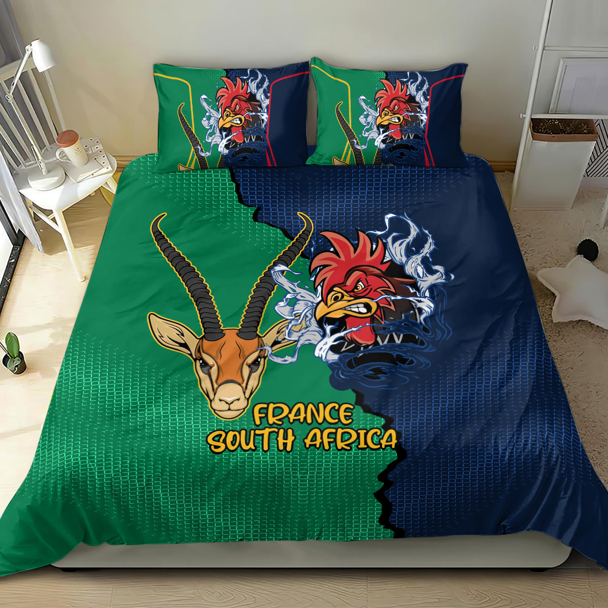 France South Africa Rugby Bedding Set Springboks and Gallic Rooster World Cup 2023 - Vibe Hoodie Shop