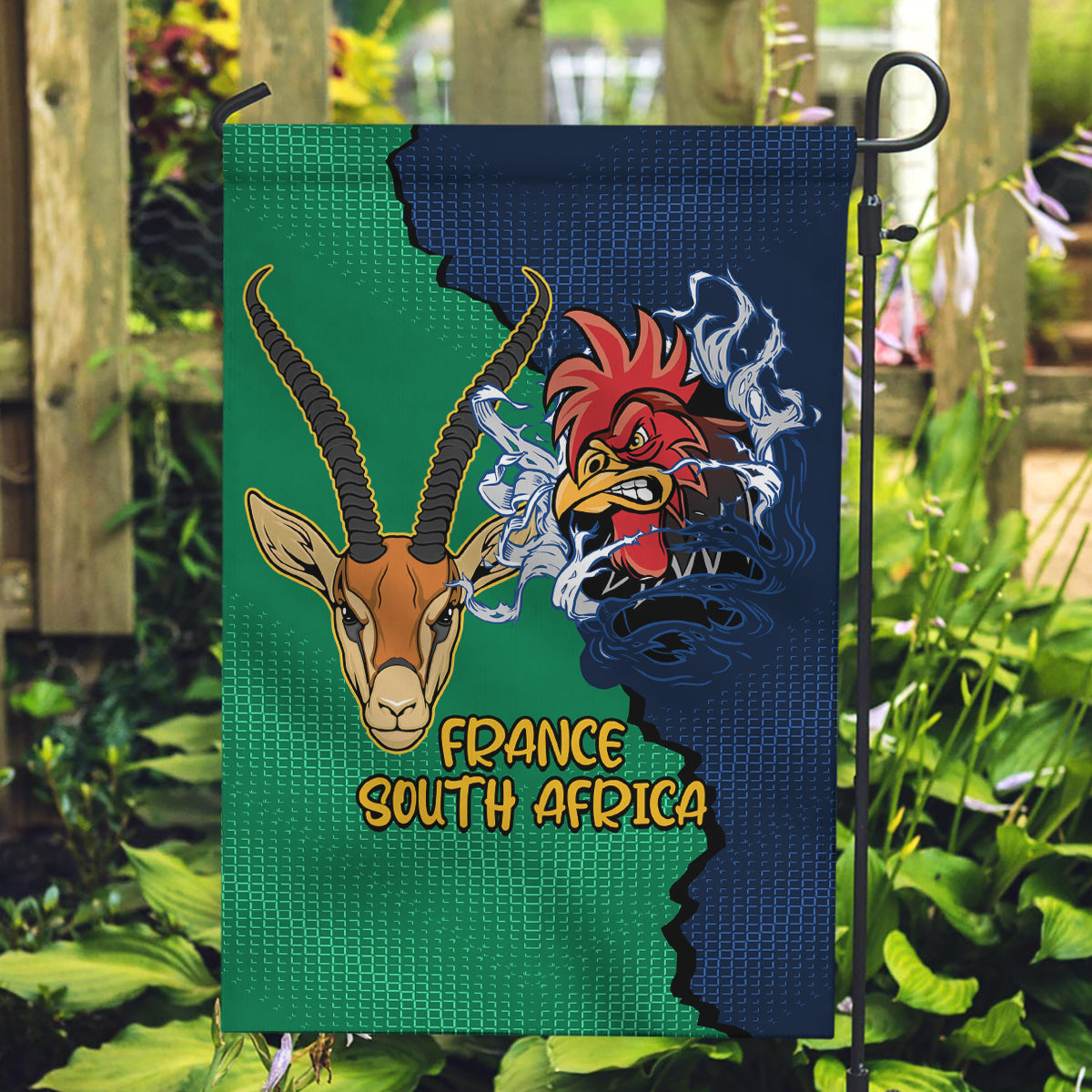 France South Africa Rugby Garden Flag Springboks and Gallic Rooster World Cup 2023 - Vibe Hoodie Shop