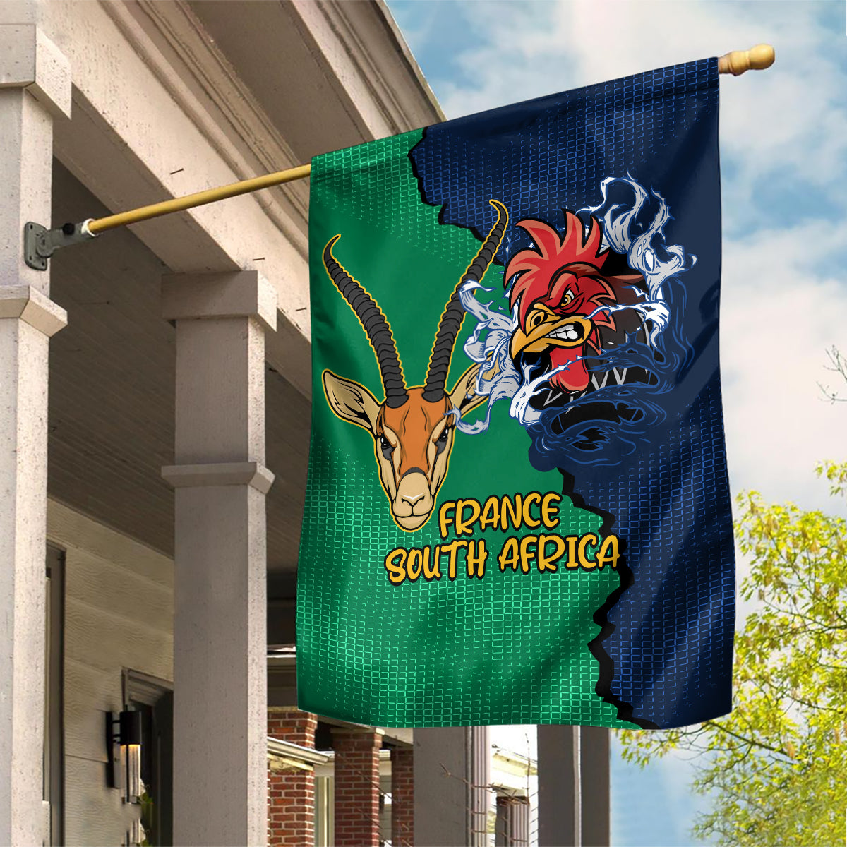 France South Africa Rugby Garden Flag Springboks and Gallic Rooster World Cup 2023 - Vibe Hoodie Shop