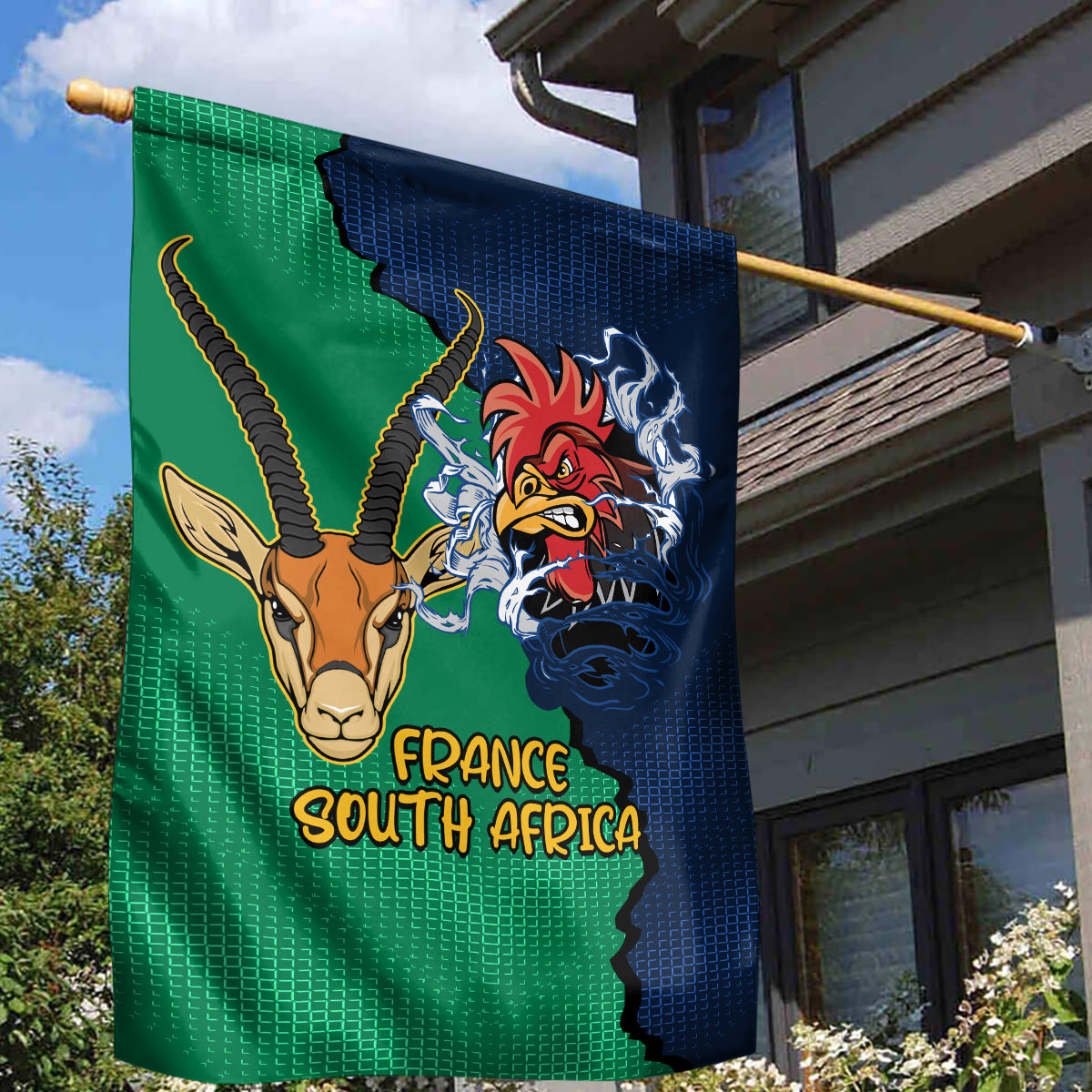 France South Africa Rugby Garden Flag Springboks and Gallic Rooster World Cup 2023 - Vibe Hoodie Shop