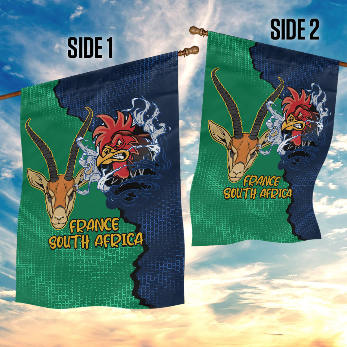 France South Africa Rugby Garden Flag Springboks and Gallic Rooster World Cup 2023 - Vibe Hoodie Shop