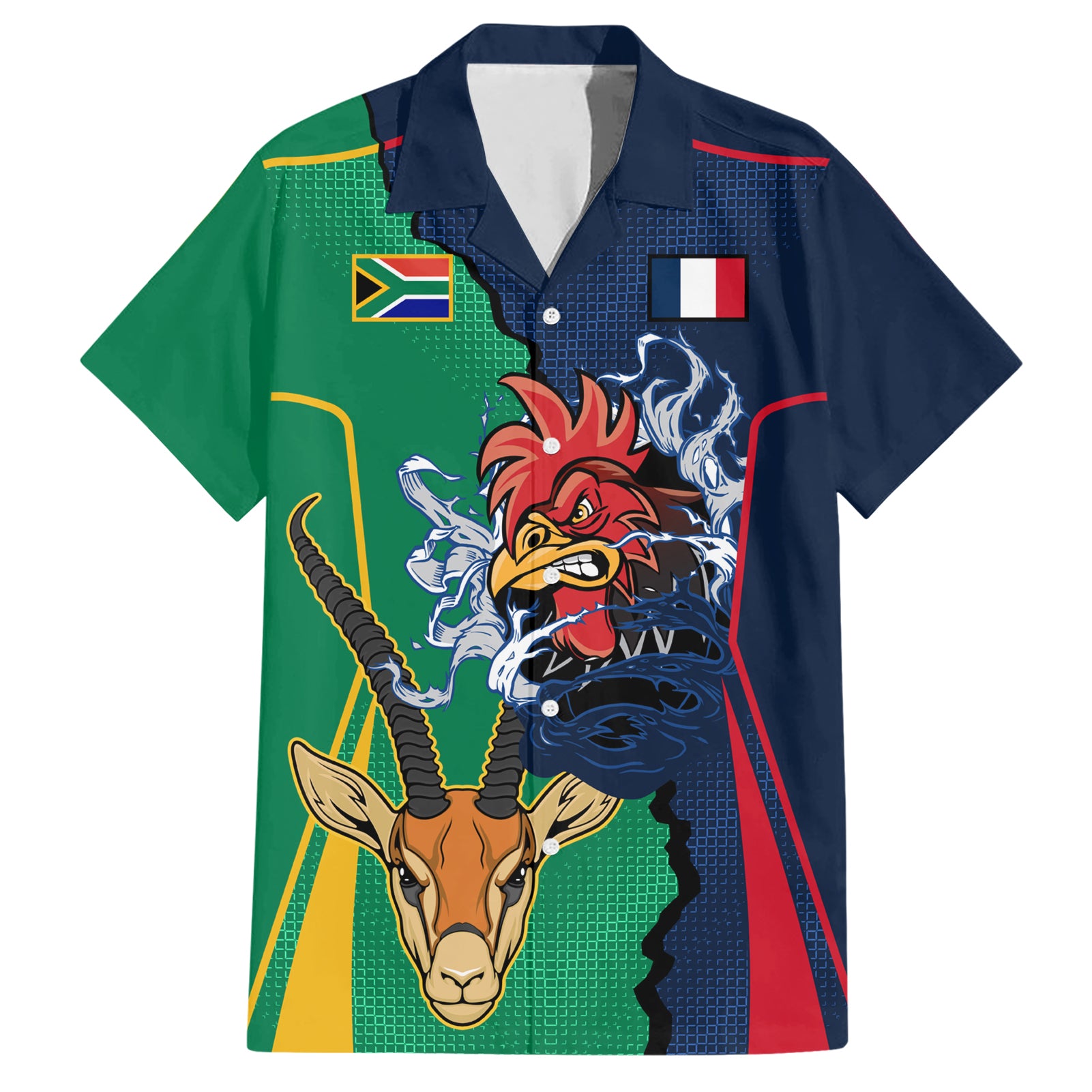 France South Africa Rugby Hawaiian Shirt Springboks and Gallic Rooster World Cup 2023 - Vibe Hoodie Shop