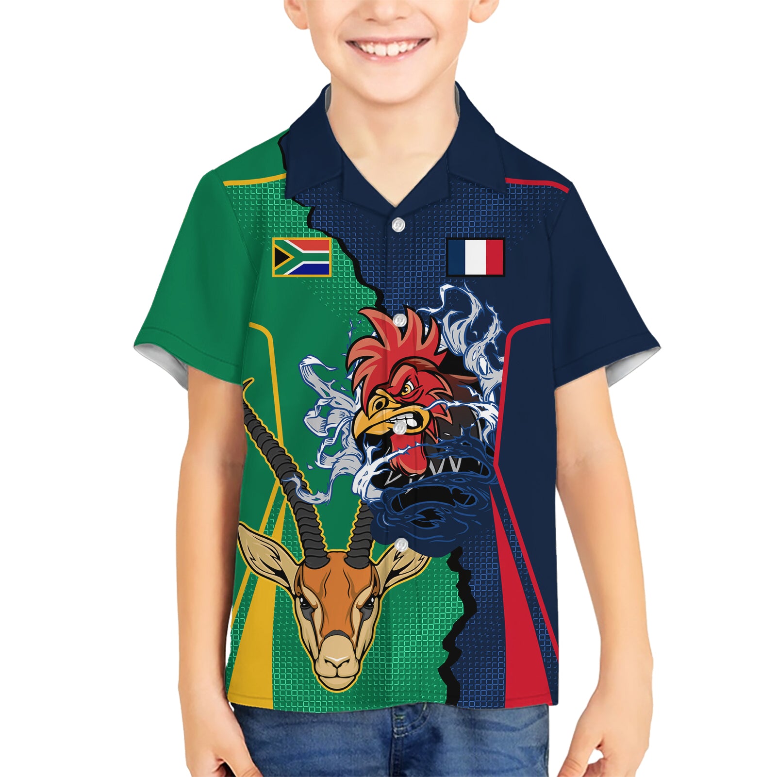 France South Africa Rugby Hawaiian Shirt Springboks and Gallic Rooster World Cup 2023 - Vibe Hoodie Shop