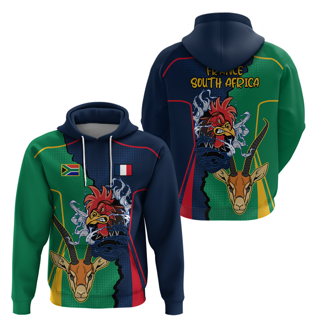 France South Africa Rugby Hoodie Springboks and Gallic Rooster World Cup 2023 LT9 - Vibe Hoodie Shop