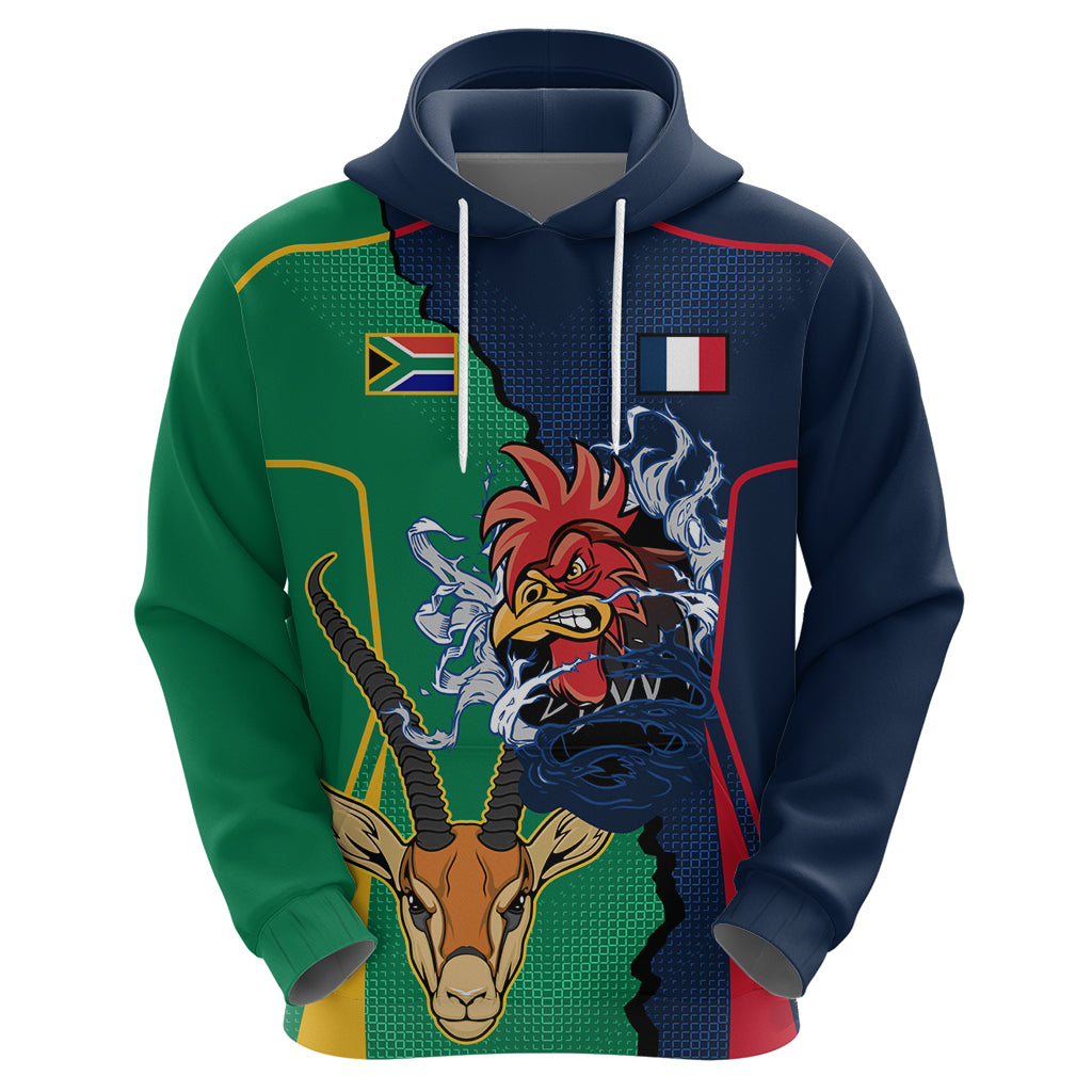 France South Africa Rugby Hoodie Springboks and Gallic Rooster World Cup 2023 LT9 - Vibe Hoodie Shop