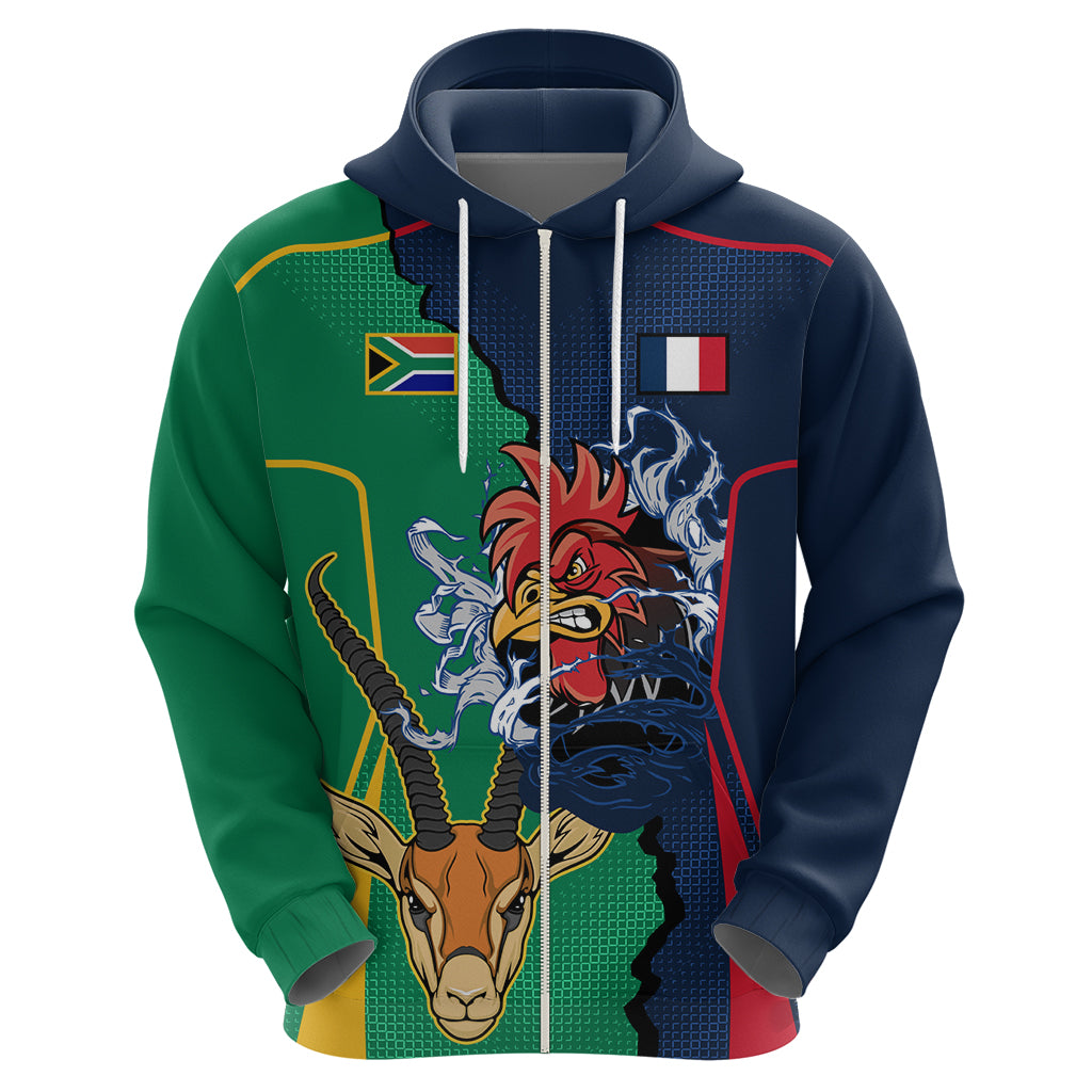 France South Africa Rugby Hoodie Springboks and Gallic Rooster World Cup 2023 LT9 - Vibe Hoodie Shop