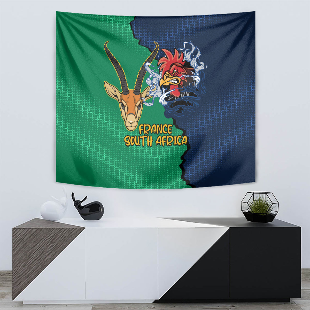 France South Africa Rugby Tapestry Springboks and Gallic Rooster World Cup 2023 - Vibe Hoodie Shop