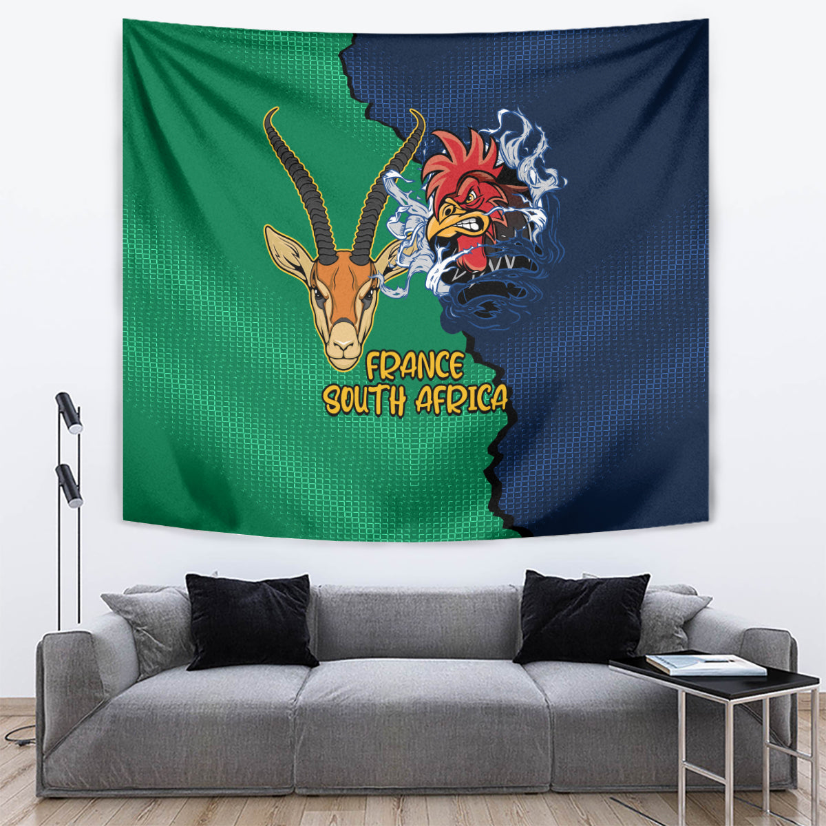 France South Africa Rugby Tapestry Springboks and Gallic Rooster World Cup 2023 - Vibe Hoodie Shop