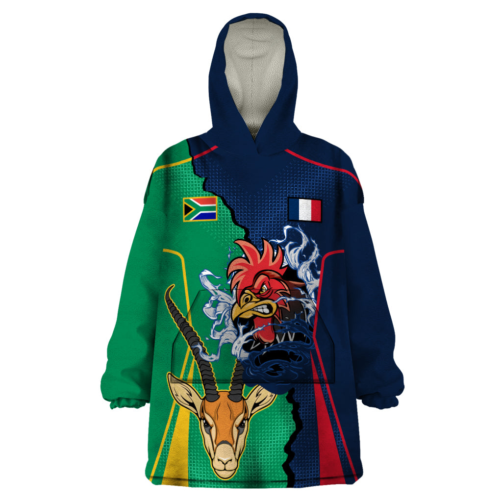 France South Africa Rugby Wearable Blanket Hoodie Springboks and Gallic Rooster World Cup 2023 - Vibe Hoodie Shop