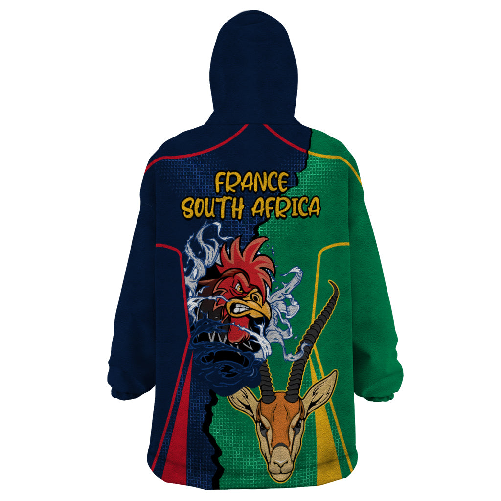 France South Africa Rugby Wearable Blanket Hoodie Springboks and Gallic Rooster World Cup 2023 - Vibe Hoodie Shop