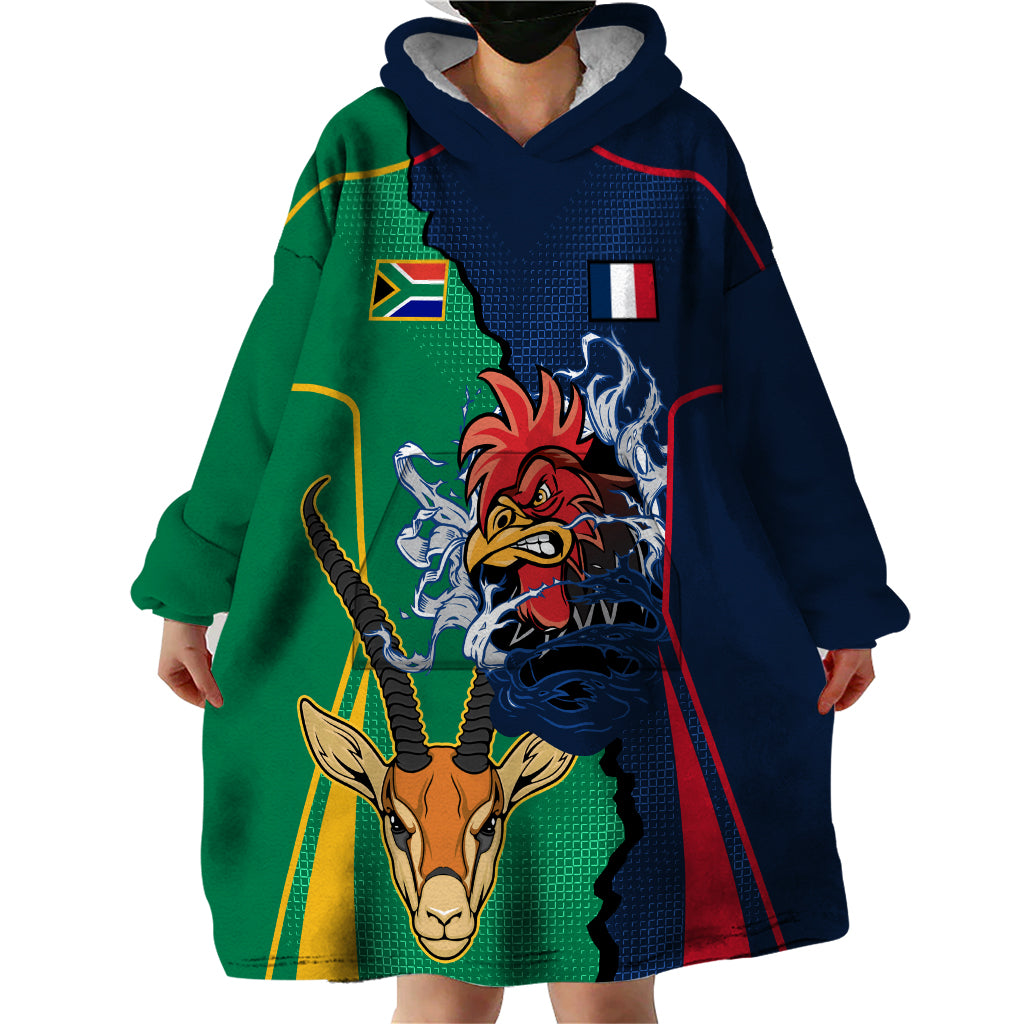 France South Africa Rugby Wearable Blanket Hoodie Springboks and Gallic Rooster World Cup 2023 - Vibe Hoodie Shop