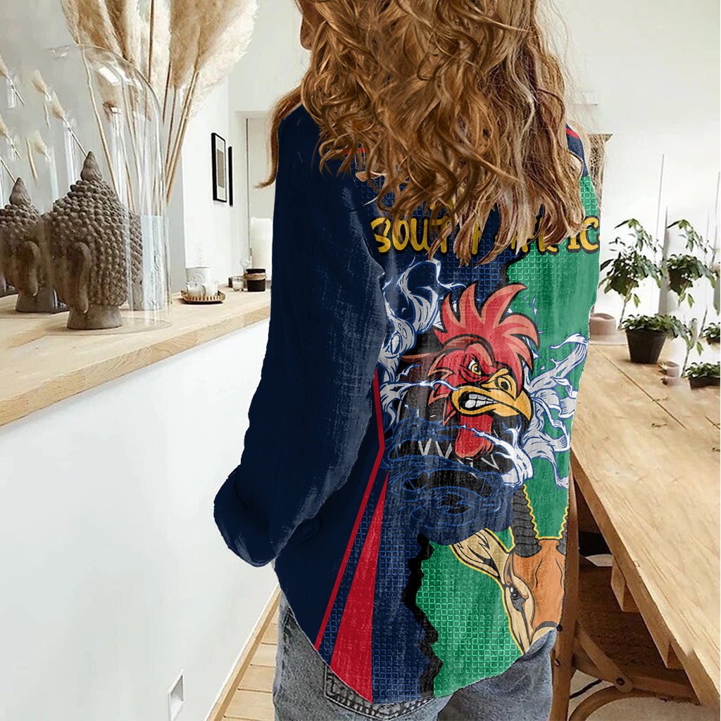 France South Africa Rugby Women Casual Shirt Springboks and Gallic Rooster World Cup 2023 - Vibe Hoodie Shop