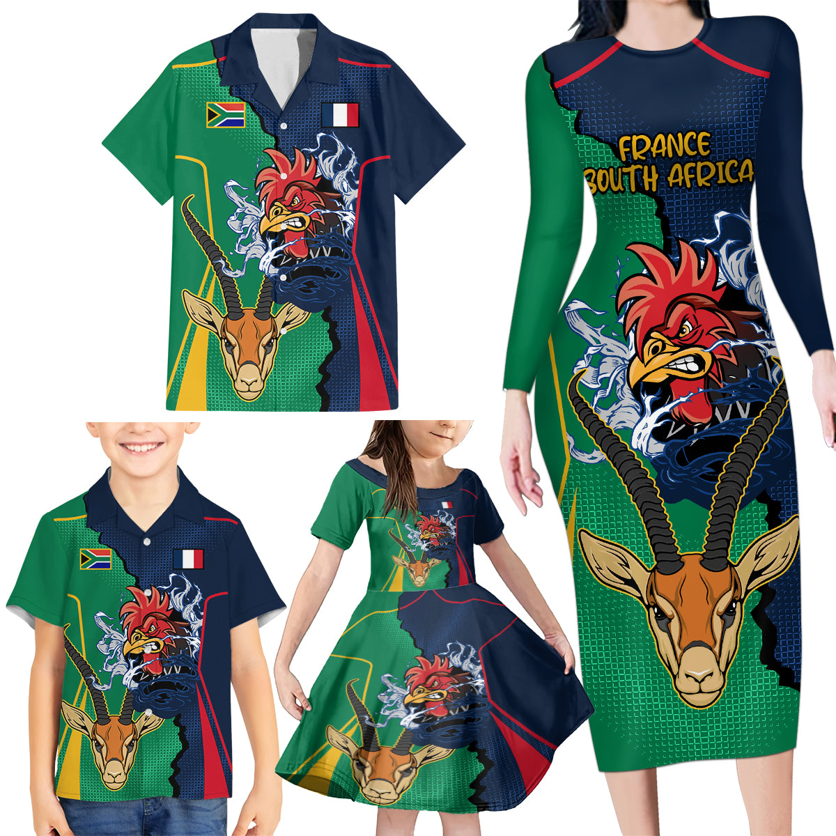 custom-new-zealnd-ireland-rugby-family-matching-long-sleeve-bodycon-dress-and-hawaiian-shirt-warrior-black-fern-and-shamrocks-world-cup-2023