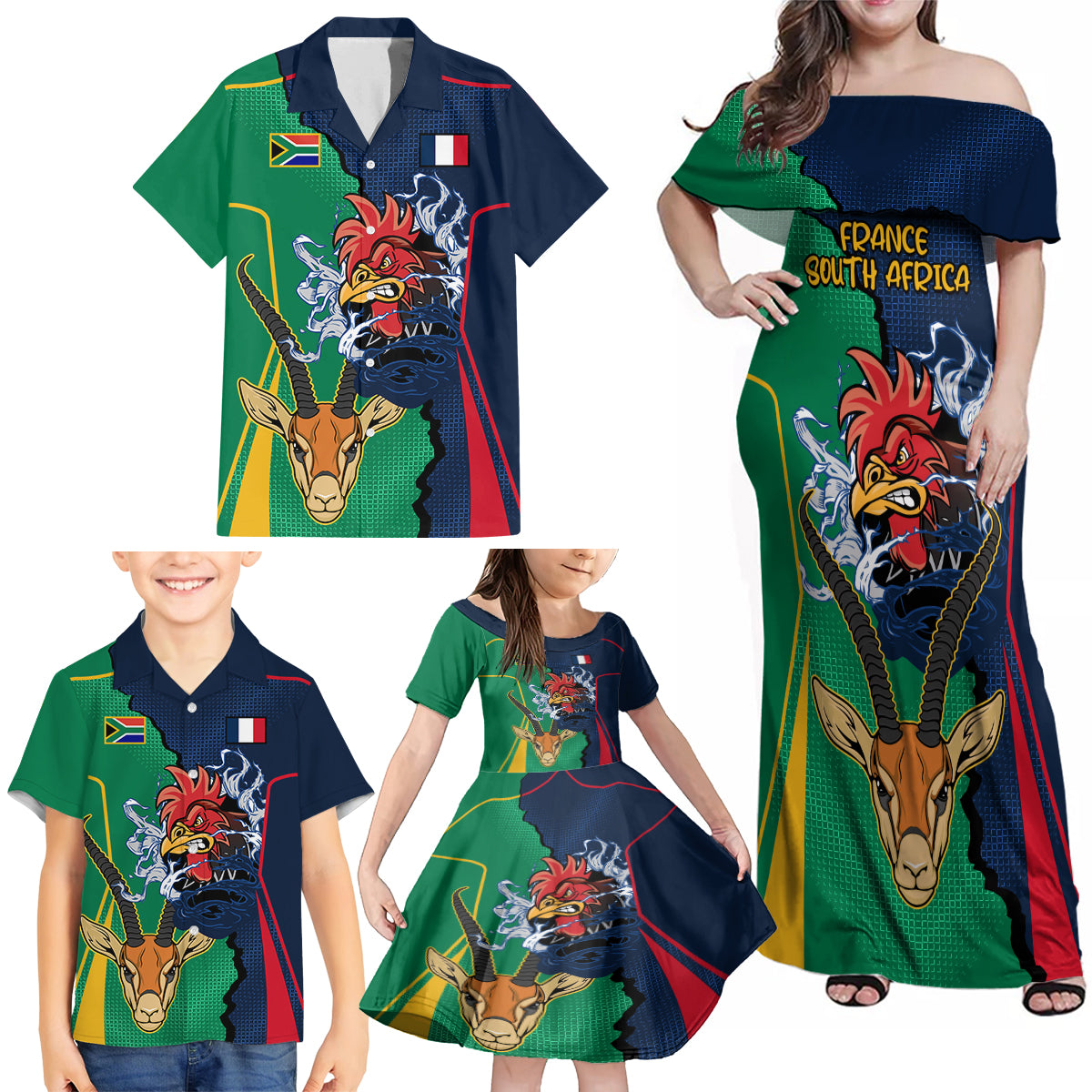 custom-new-zealnd-ireland-rugby-family-matching-off-shoulder-maxi-dress-and-hawaiian-shirt-warrior-black-fern-and-shamrocks-world-cup-2023