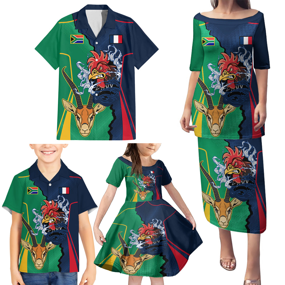 custom-new-zealnd-ireland-rugby-family-matching-puletasi-dress-and-hawaiian-shirt-warrior-black-fern-and-shamrocks-world-cup-2023