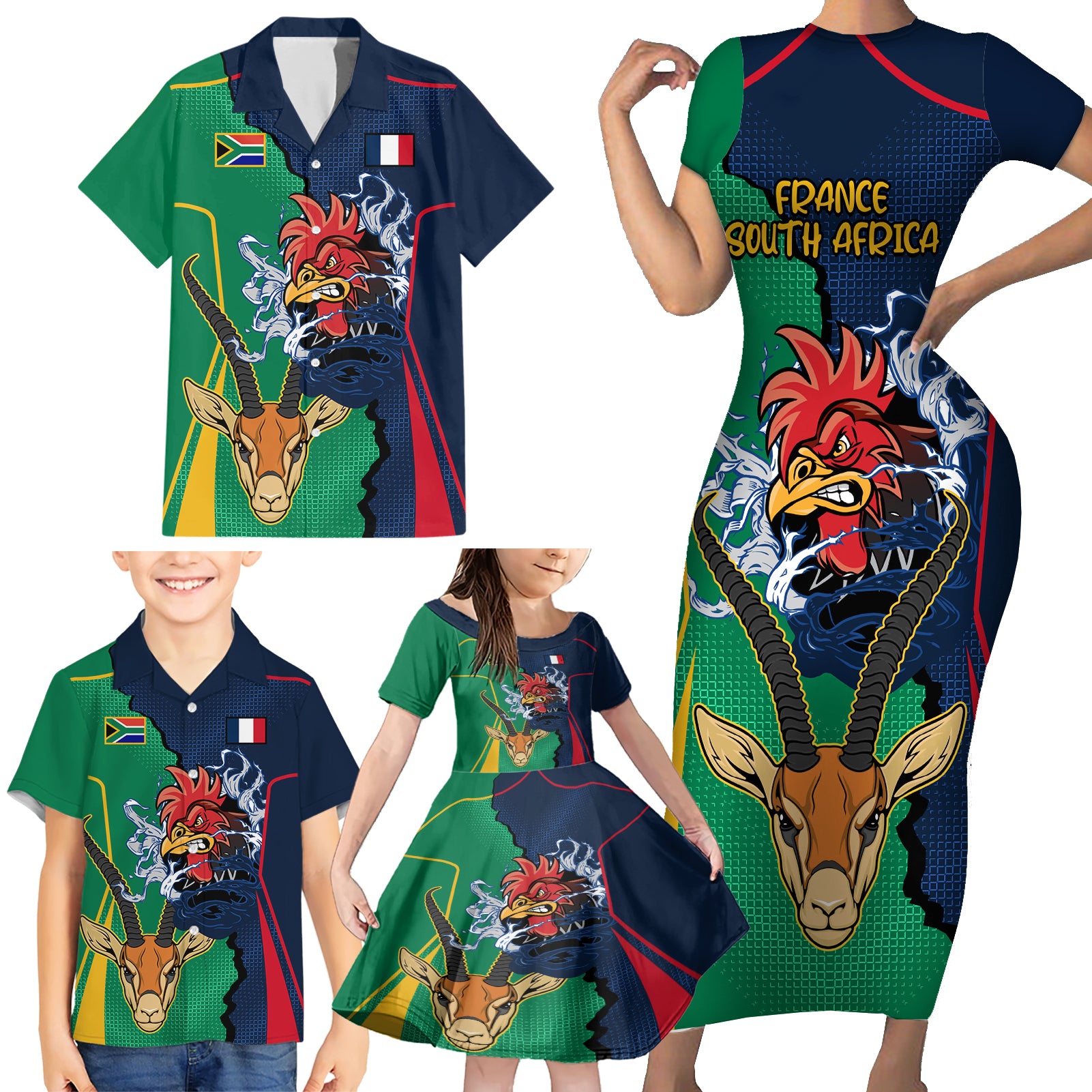 custom-new-zealnd-ireland-rugby-family-matching-short-sleeve-bodycon-dress-and-hawaiian-shirt-warrior-black-fern-and-shamrocks-world-cup-2023