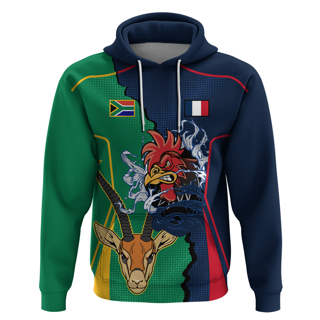 Custom France South Africa Rugby Hoodie Springboks and Gallic Rooster World Cup 2023 LT9 - Vibe Hoodie Shop