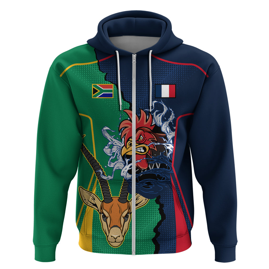 Custom France South Africa Rugby Hoodie Springboks and Gallic Rooster World Cup 2023 LT9 - Vibe Hoodie Shop