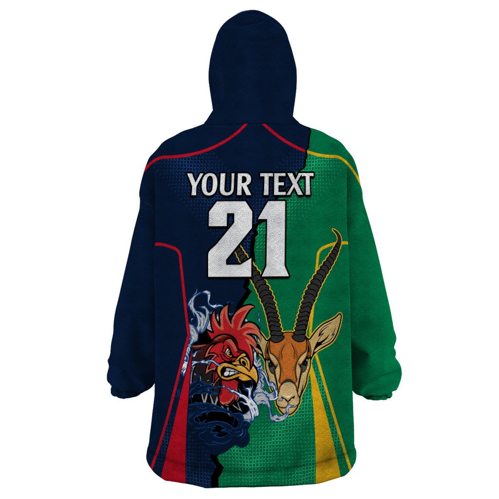 Custom France South Africa Rugby Wearable Blanket Hoodie Springboks and Gallic Rooster World Cup 2023 - Vibe Hoodie Shop