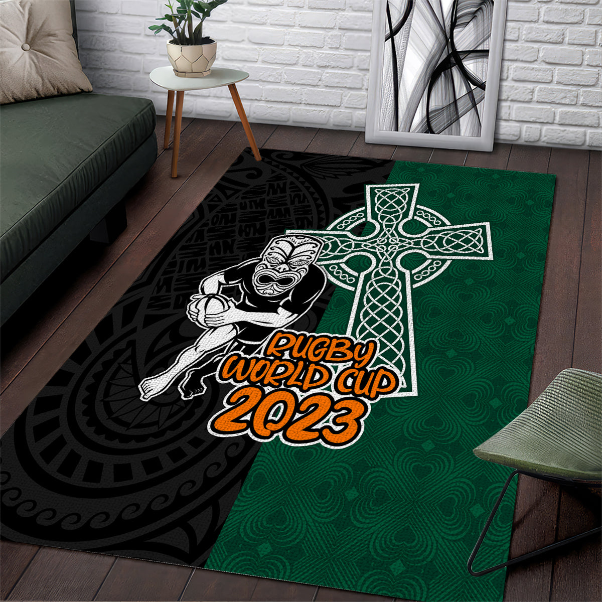 new-zealand-ireland-rugby-area-rug-warrior-black-fern-and-shamrocks-world-cup-2023