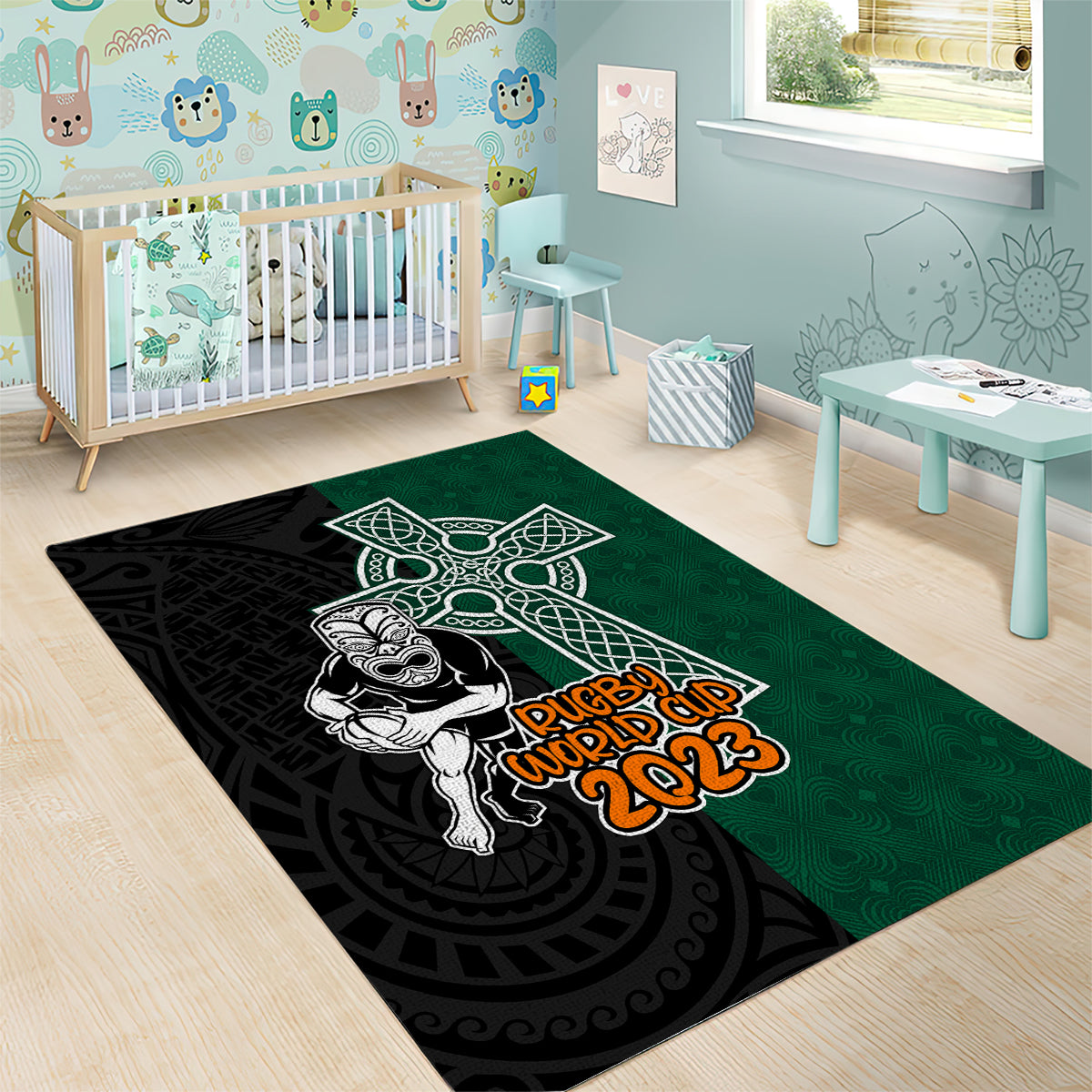 new-zealand-ireland-rugby-area-rug-warrior-black-fern-and-shamrocks-world-cup-2023