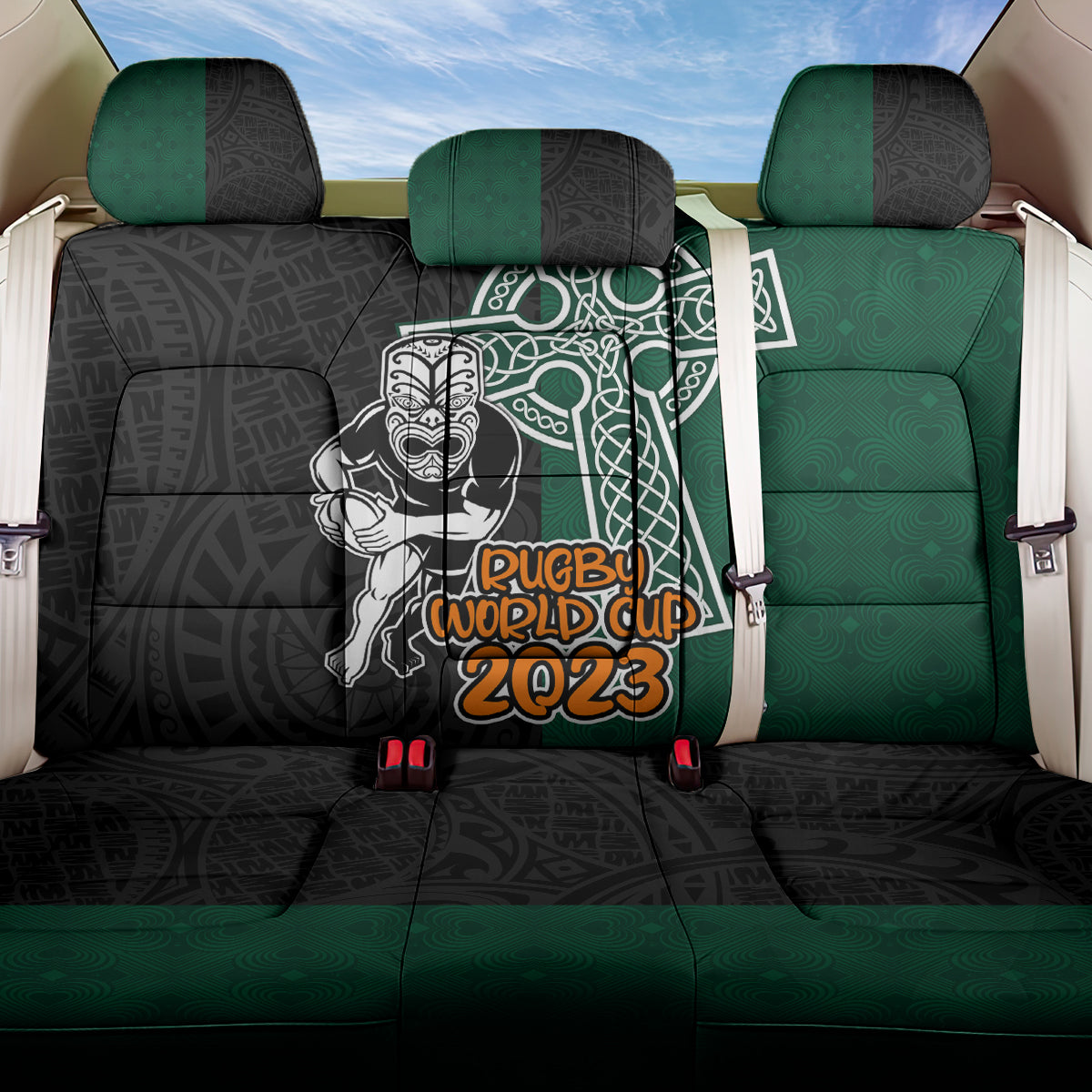 New Zealand Ireland Rugby Back Car Seat Cover Warrior Black Fern and Shamrocks World Cup 2023