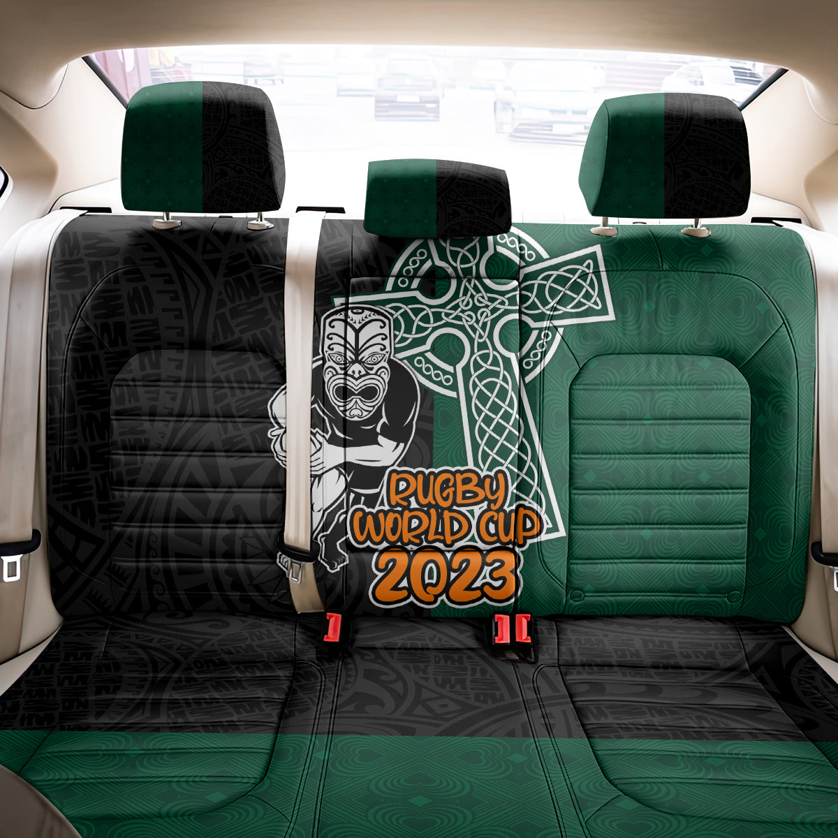 New Zealand Ireland Rugby Back Car Seat Cover Warrior Black Fern and Shamrocks World Cup 2023