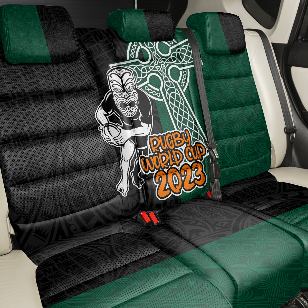 New Zealand Ireland Rugby Back Car Seat Cover Warrior Black Fern and Shamrocks World Cup 2023