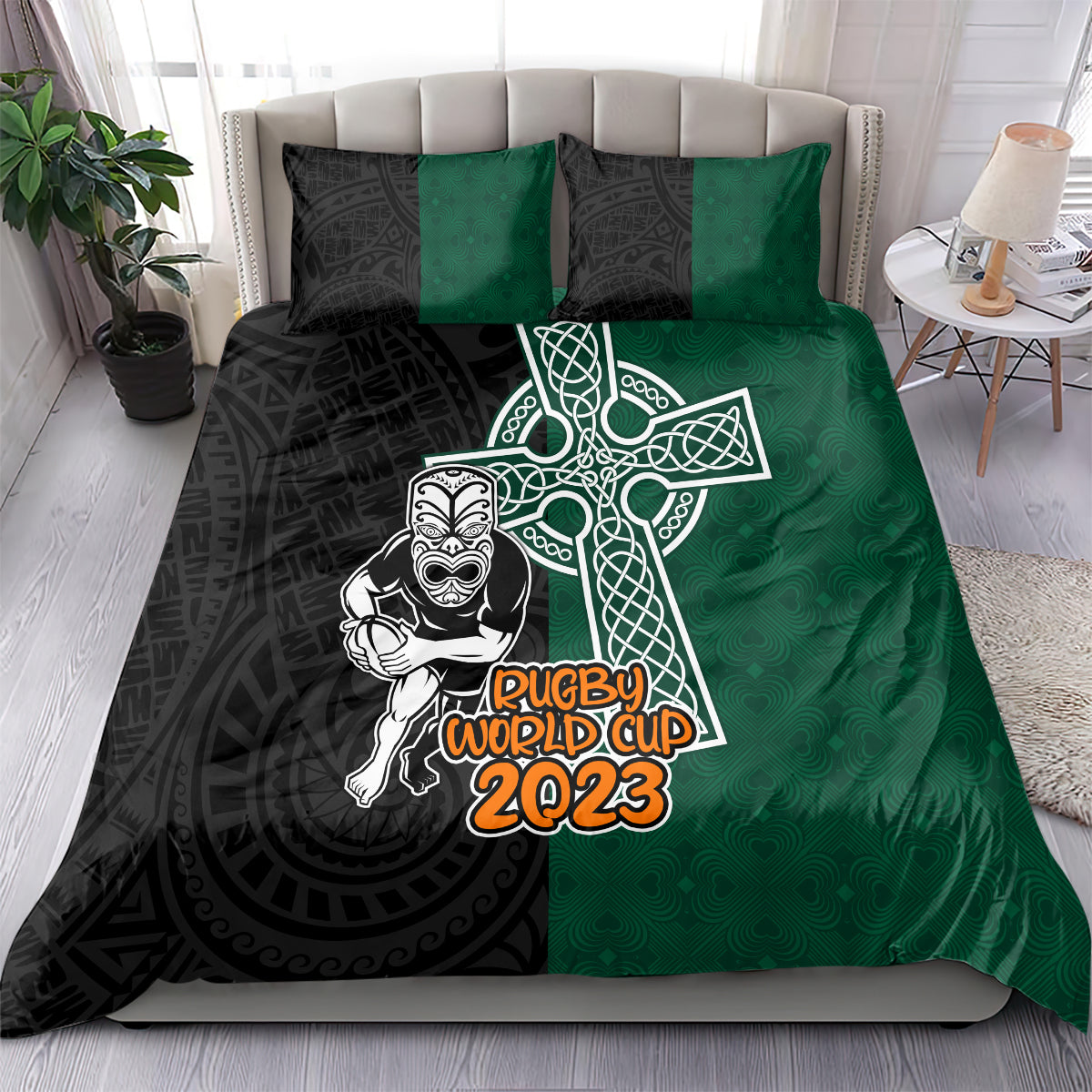 new-zealand-ireland-rugby-bedding-set-warrior-black-fern-and-shamrocks-world-cup-2023