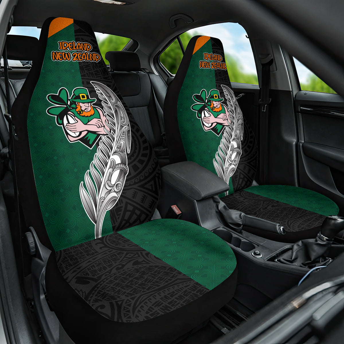 new-zealand-ireland-rugby-car-seat-cover-warrior-black-fern-and-shamrocks-world-cup-2023