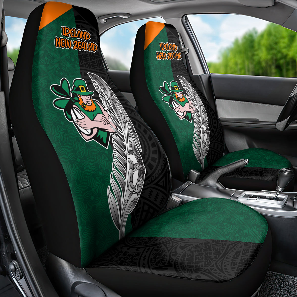 new-zealand-ireland-rugby-car-seat-cover-warrior-black-fern-and-shamrocks-world-cup-2023