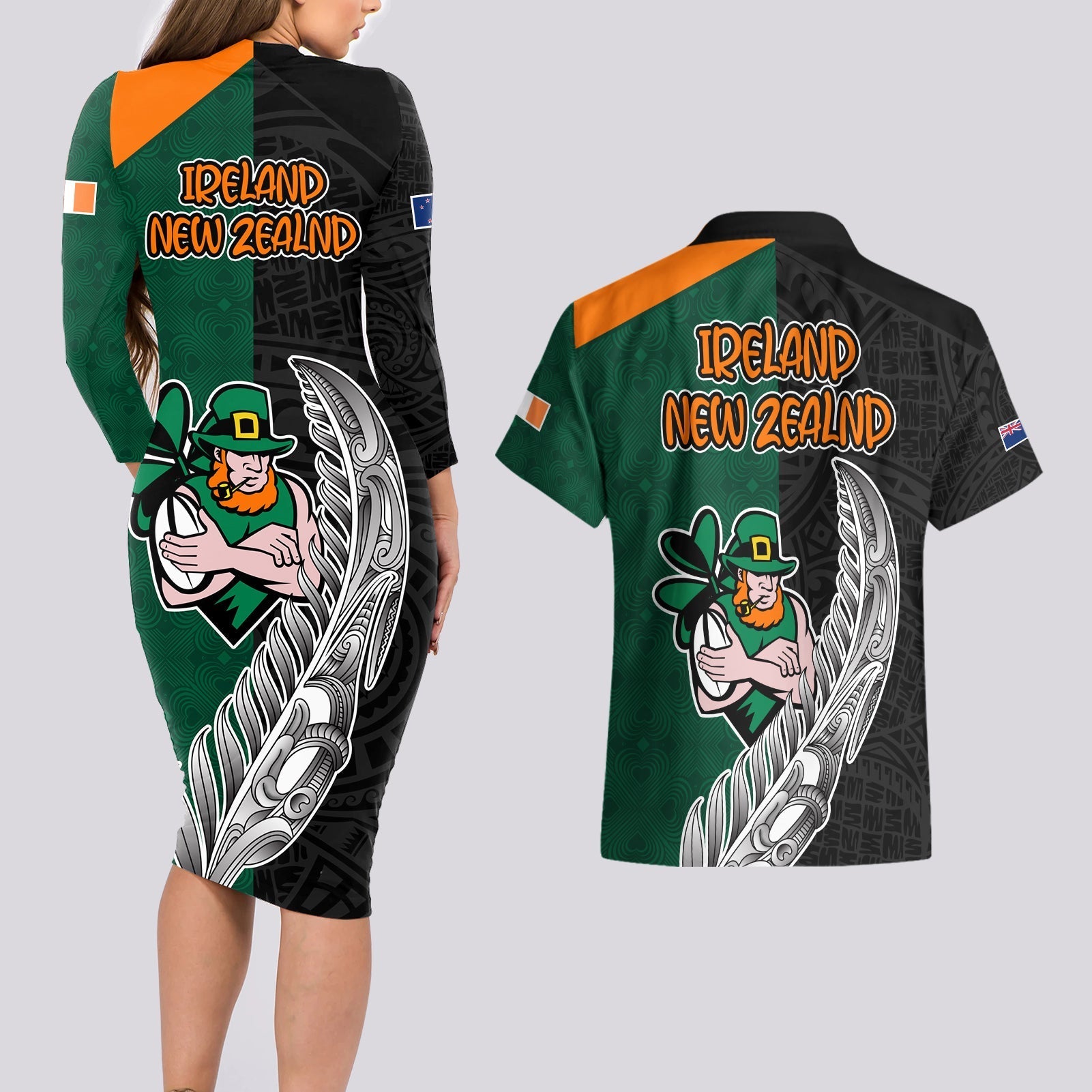france-south-africa-rugby-couples-matching-long-sleeve-bodycon-dress-and-hawaiian-shirt-springboks-and-roosters-world-cup-2023-sporty-style