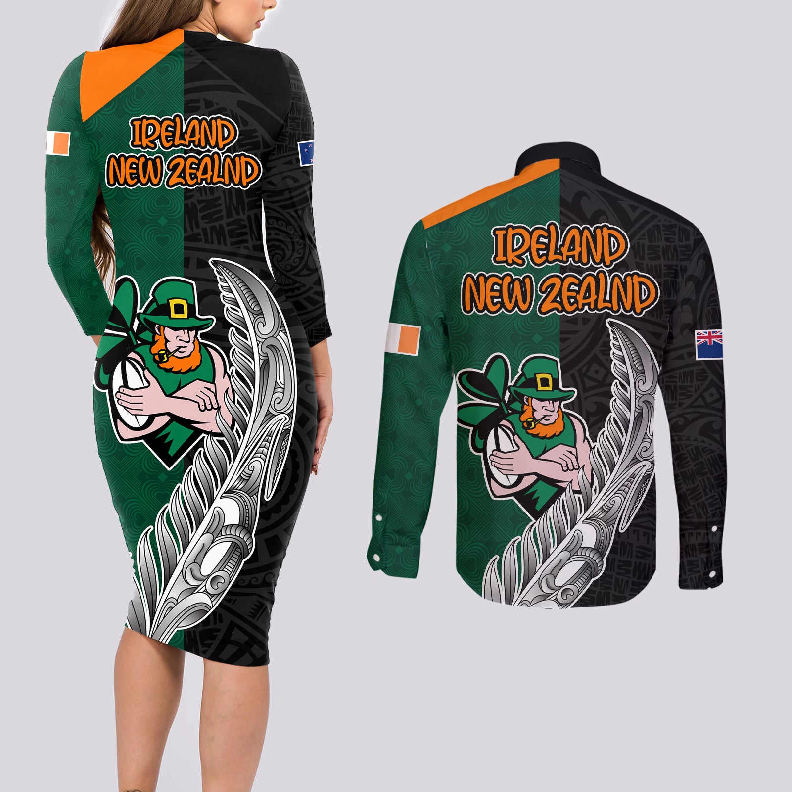 france-south-africa-rugby-couples-matching-long-sleeve-bodycon-dress-and-long-sleeve-button-shirts-springboks-and-roosters-world-cup-2023-sporty-style