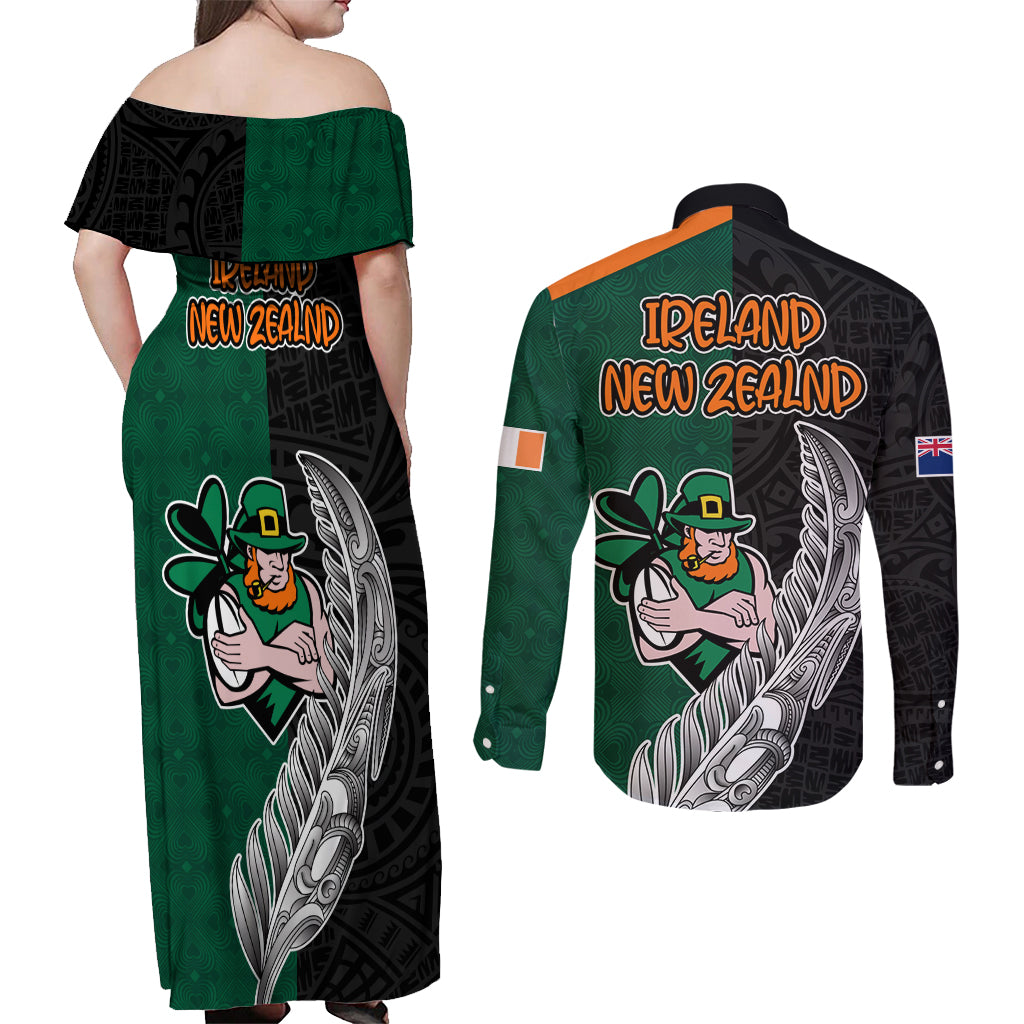 france-south-africa-rugby-couples-matching-off-shoulder-maxi-dress-and-long-sleeve-button-shirts-springboks-and-roosters-world-cup-2023-sporty-style