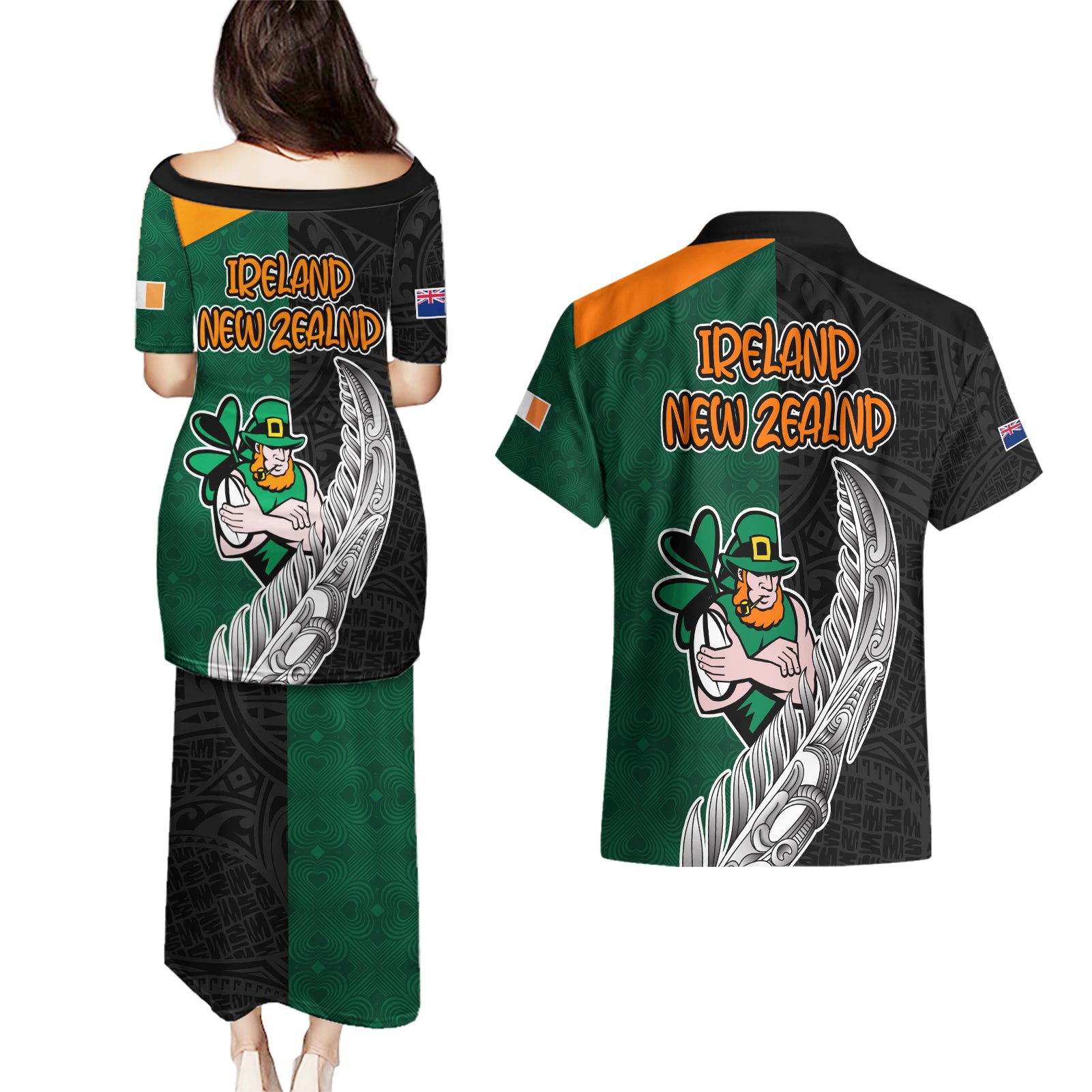 france-south-africa-rugby-couples-matching-puletasi-dress-and-hawaiian-shirt-springboks-and-roosters-world-cup-2023-sporty-style