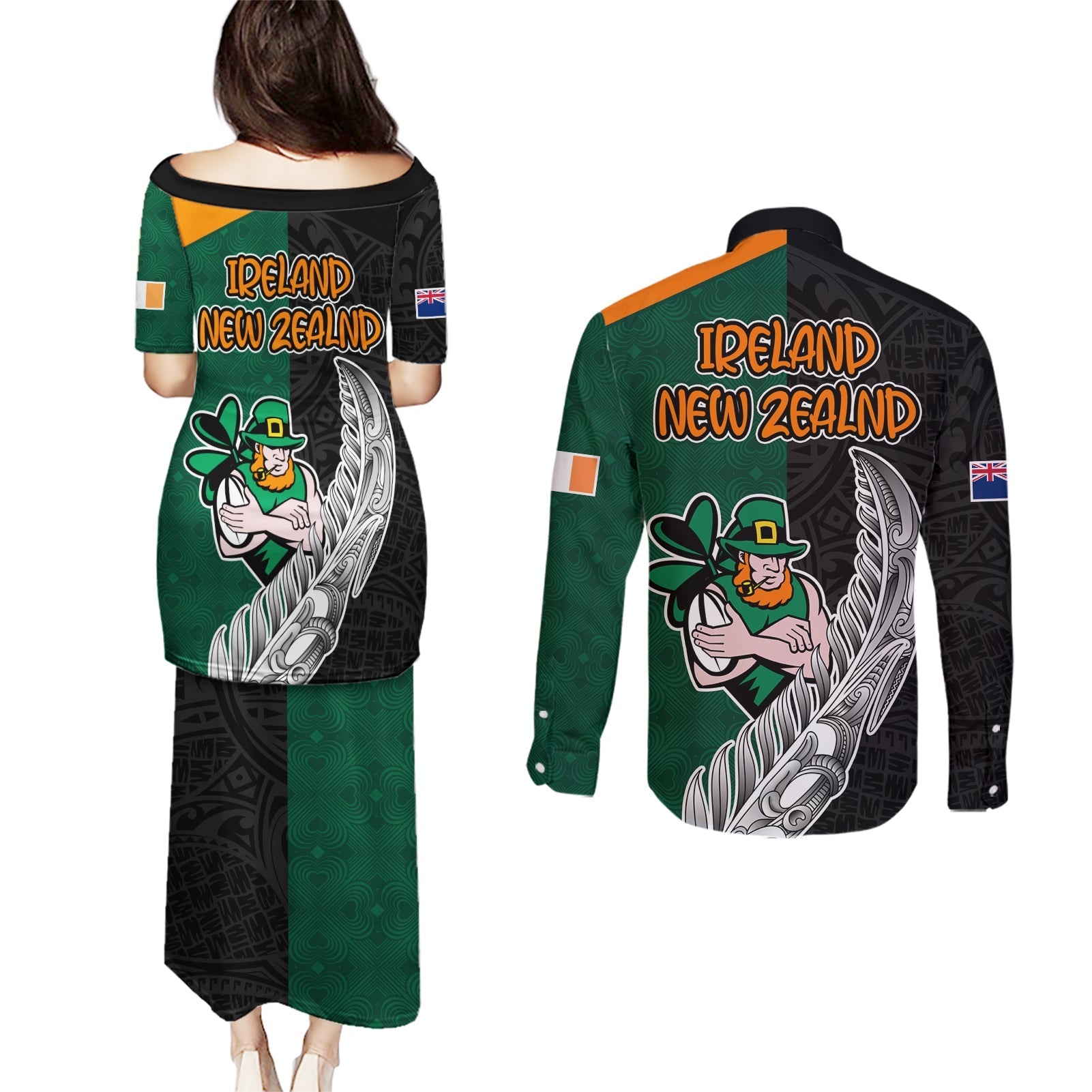 france-south-africa-rugby-couples-matching-puletasi-dress-and-long-sleeve-button-shirts-springboks-and-roosters-world-cup-2023-sporty-style