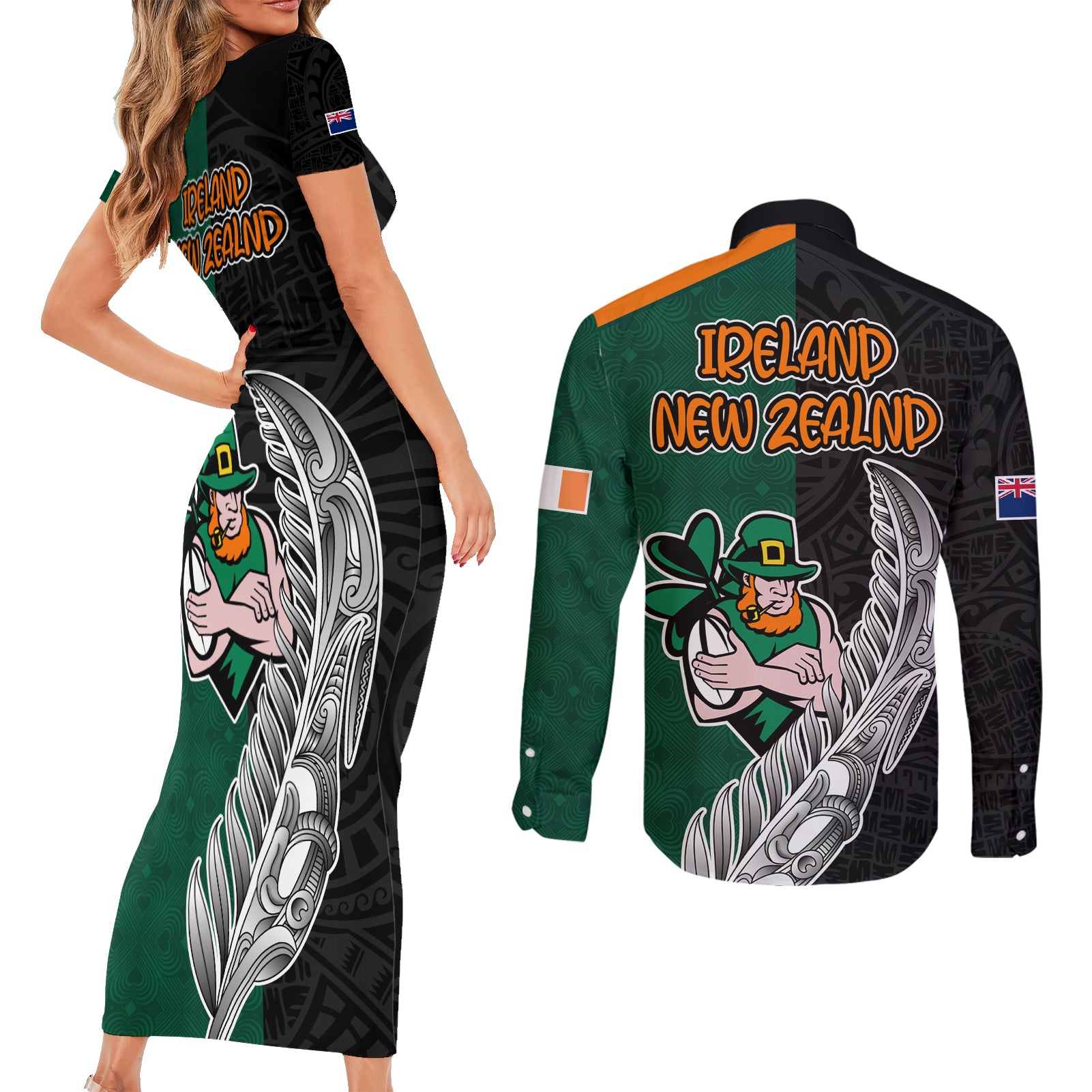 france-south-africa-rugby-couples-matching-short-sleeve-bodycon-dress-and-long-sleeve-button-shirts-springboks-and-roosters-world-cup-2023-sporty-style