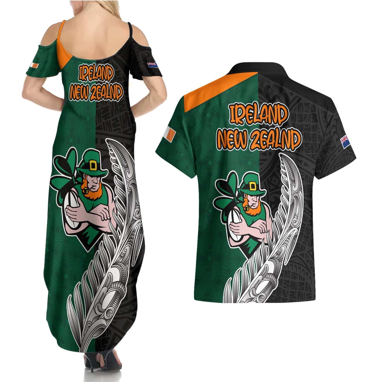 france-south-africa-rugby-couples-matching-summer-maxi-dress-and-hawaiian-shirt-springboks-and-roosters-world-cup-2023-sporty-style
