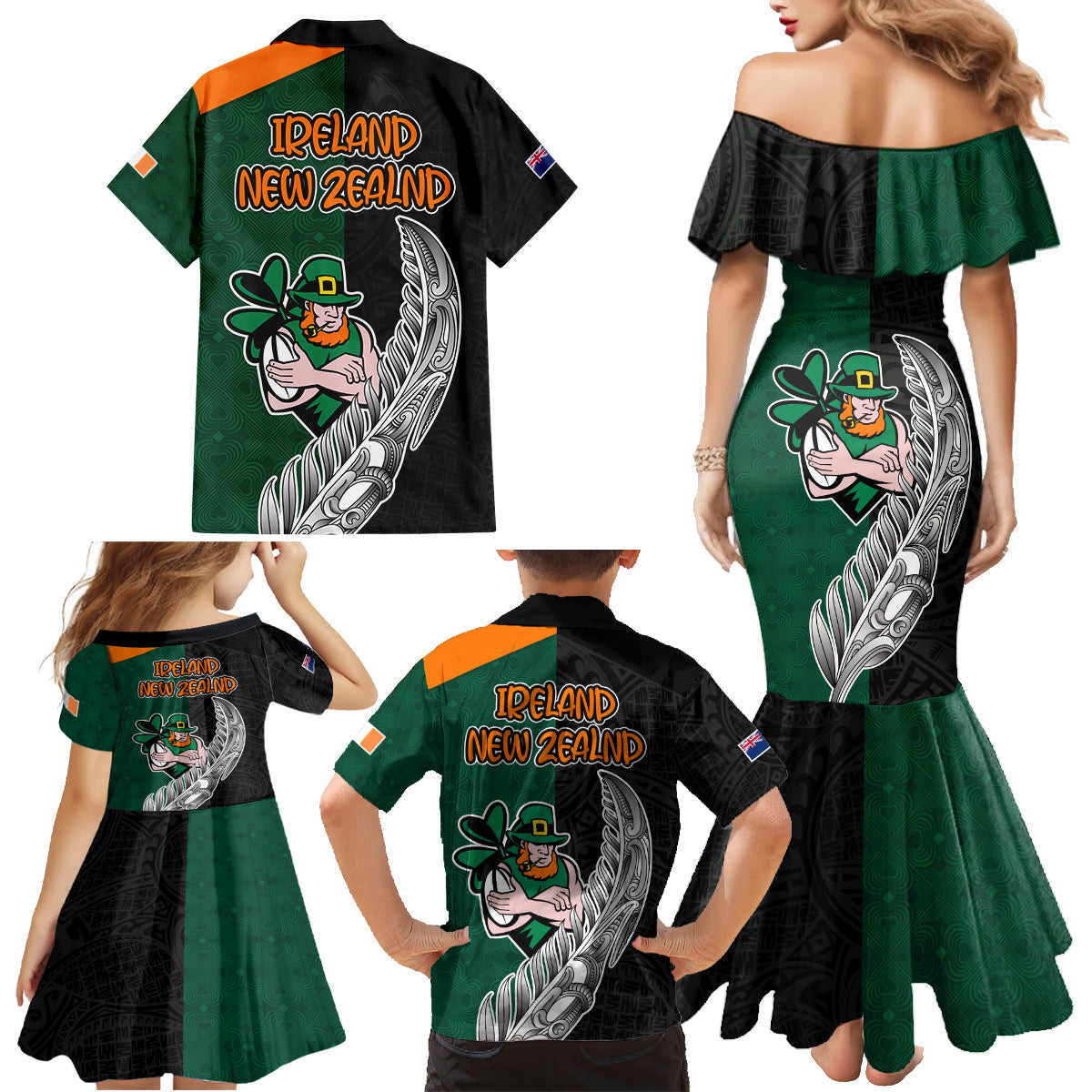 france-south-africa-rugby-family-matching-mermaid-dress-and-hawaiian-shirt-springboks-and-roosters-world-cup-2023-sporty-style