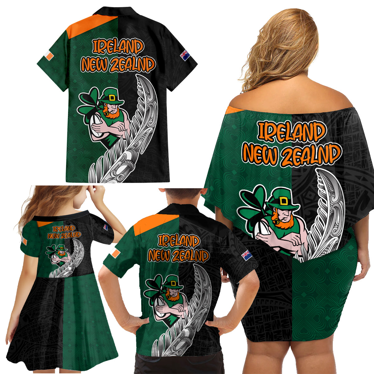 france-south-africa-rugby-family-matching-off-shoulder-short-dress-and-hawaiian-shirt-springboks-and-roosters-world-cup-2023-sporty-style