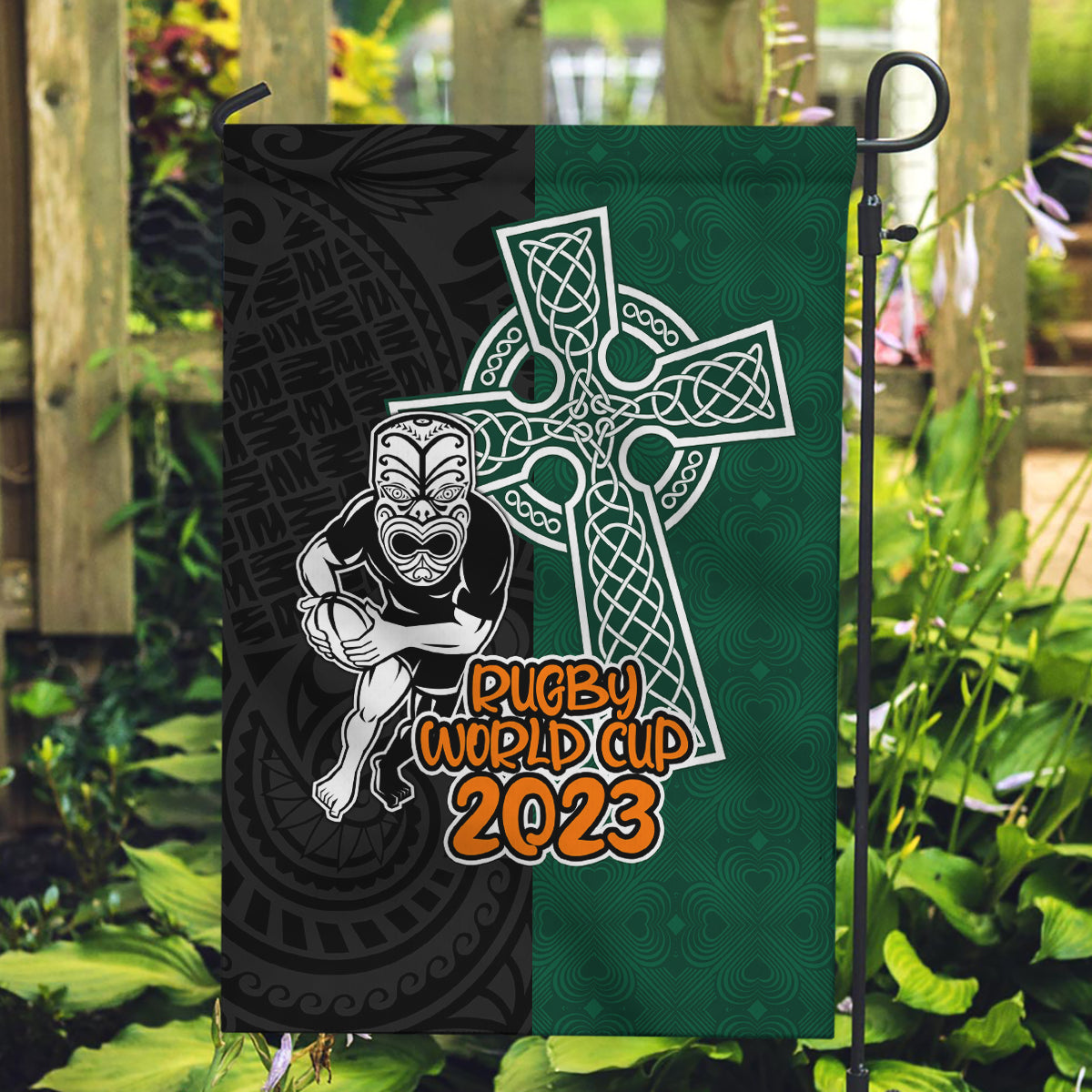 new-zealand-ireland-rugby-garden-flag-warrior-black-fern-and-shamrocks-world-cup-2023