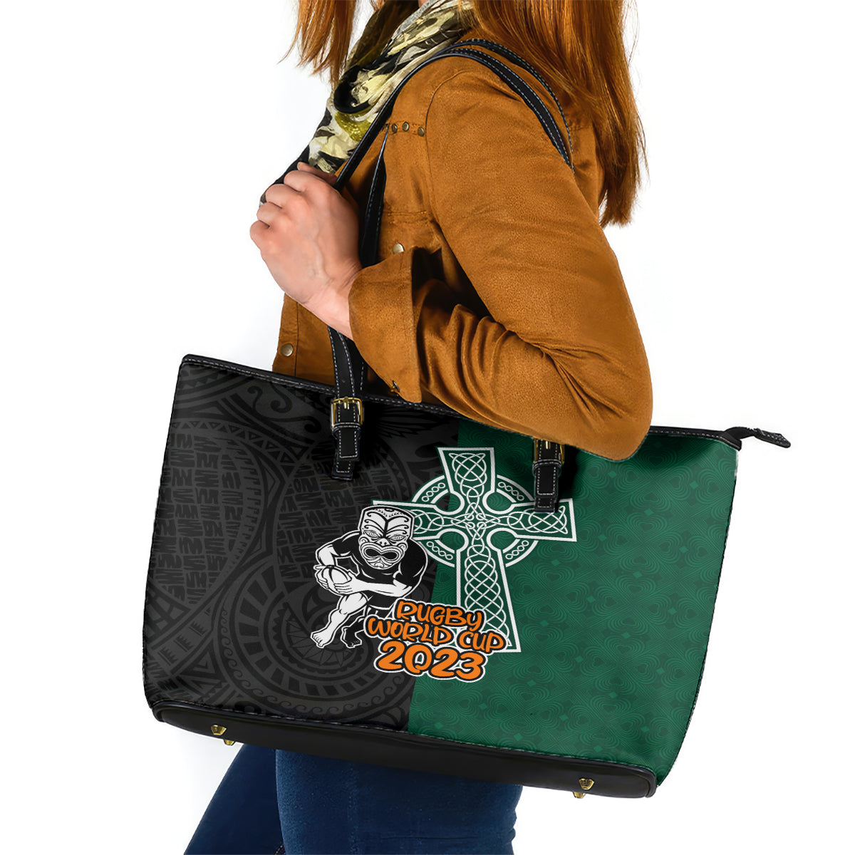 new-zealand-ireland-rugby-leather-tote-bag-warrior-black-fern-and-shamrocks-world-cup-2023