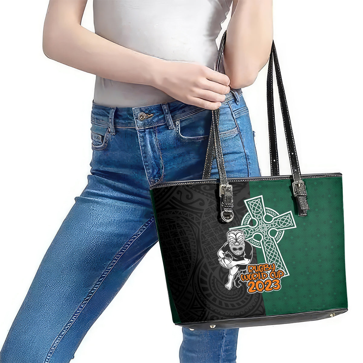 new-zealand-ireland-rugby-leather-tote-bag-warrior-black-fern-and-shamrocks-world-cup-2023