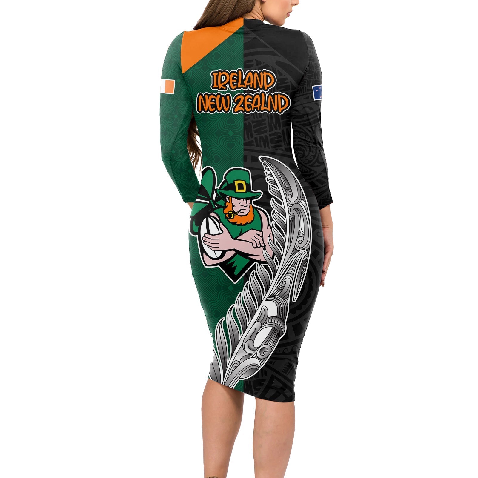 france-south-africa-rugby-long-sleeve-bodycon-dress-springboks-and-roosters-world-cup-2023-sporty-style