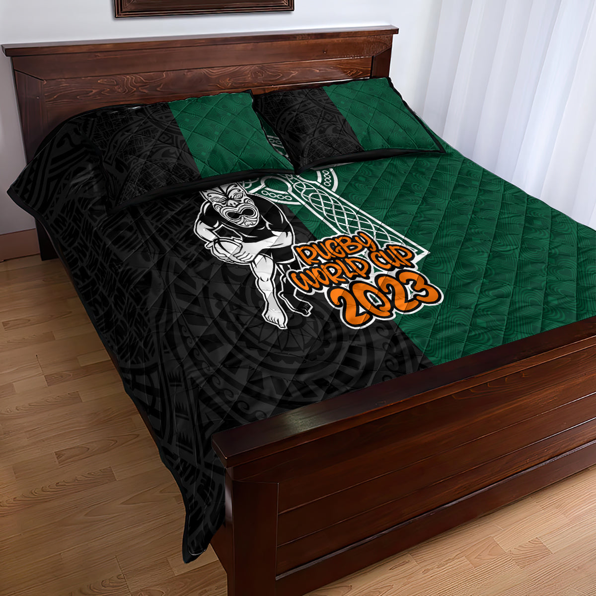 new-zealand-ireland-rugby-quilt-bed-set-warrior-black-fern-and-shamrocks-world-cup-2023