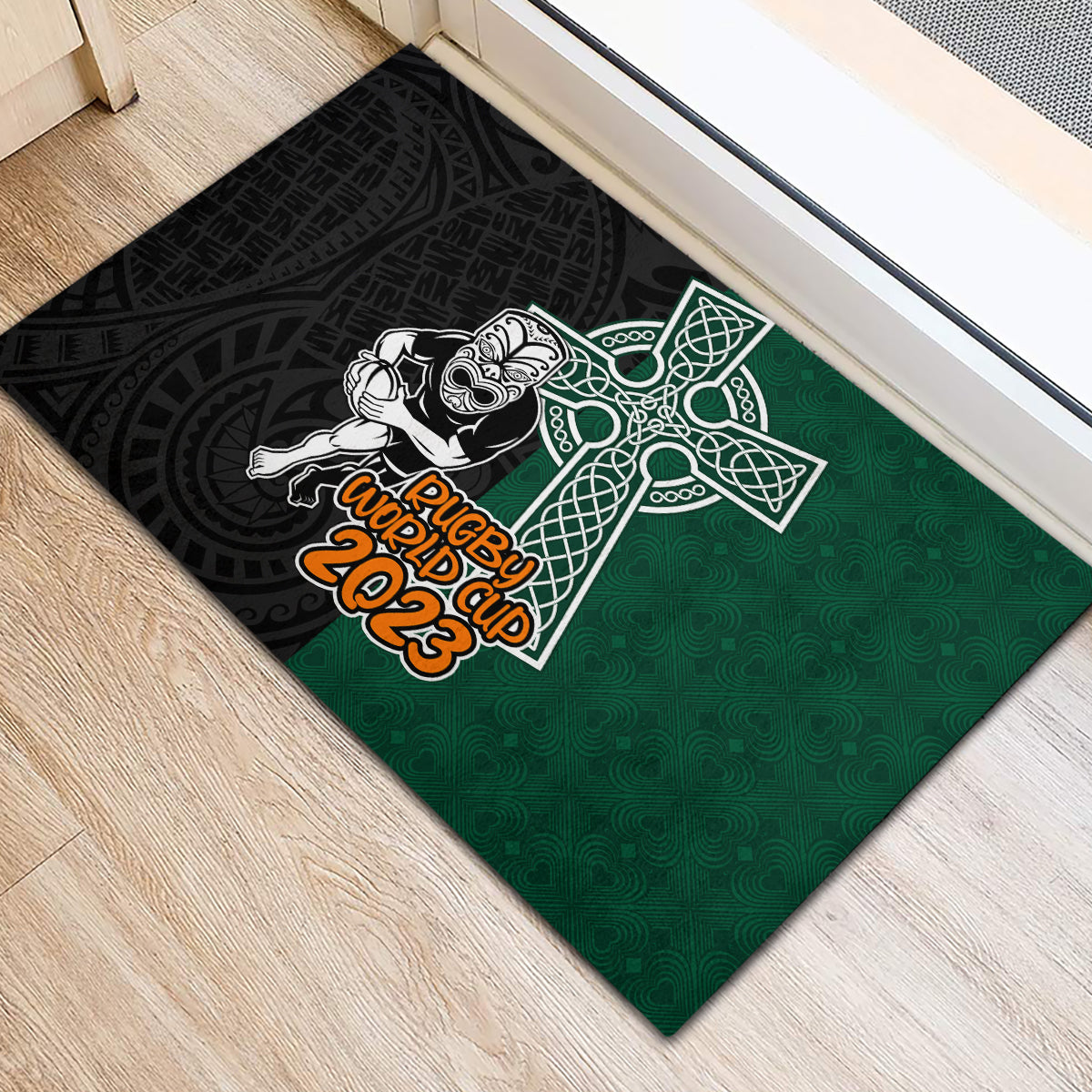 new-zealand-ireland-rugby-rubber-doormat-warrior-black-fern-and-shamrocks-world-cup-2023