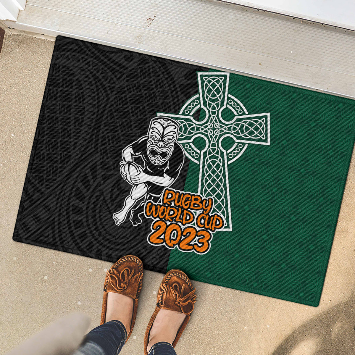 new-zealand-ireland-rugby-rubber-doormat-warrior-black-fern-and-shamrocks-world-cup-2023