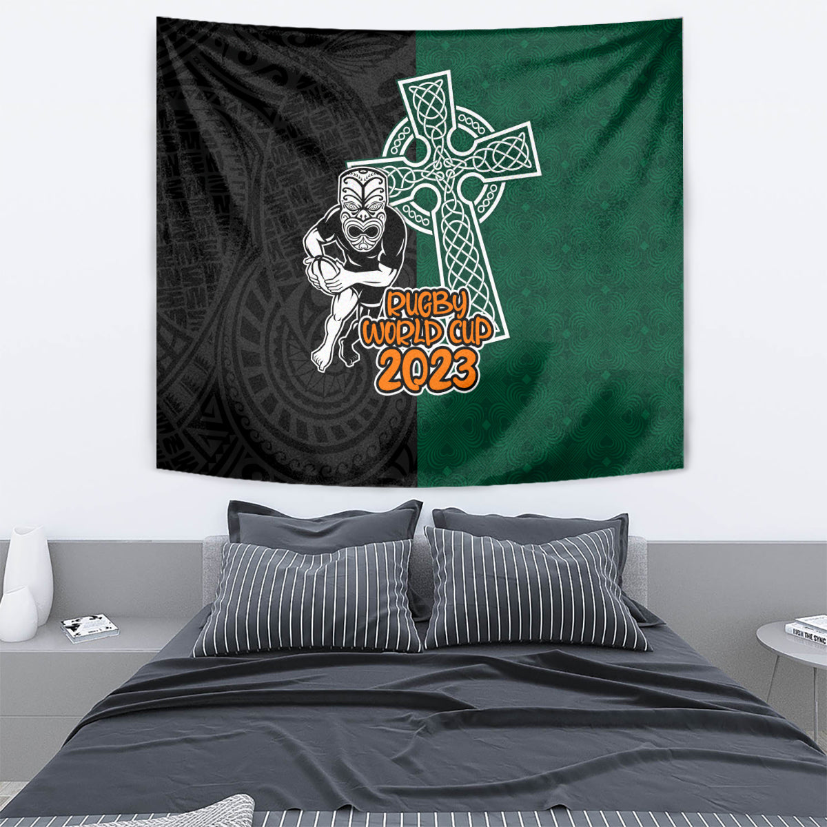 New Zealand Ireland Rugby Tapestry Warrior Black Fern and Shamrocks World Cup 2023 - Vibe Hoodie Shop