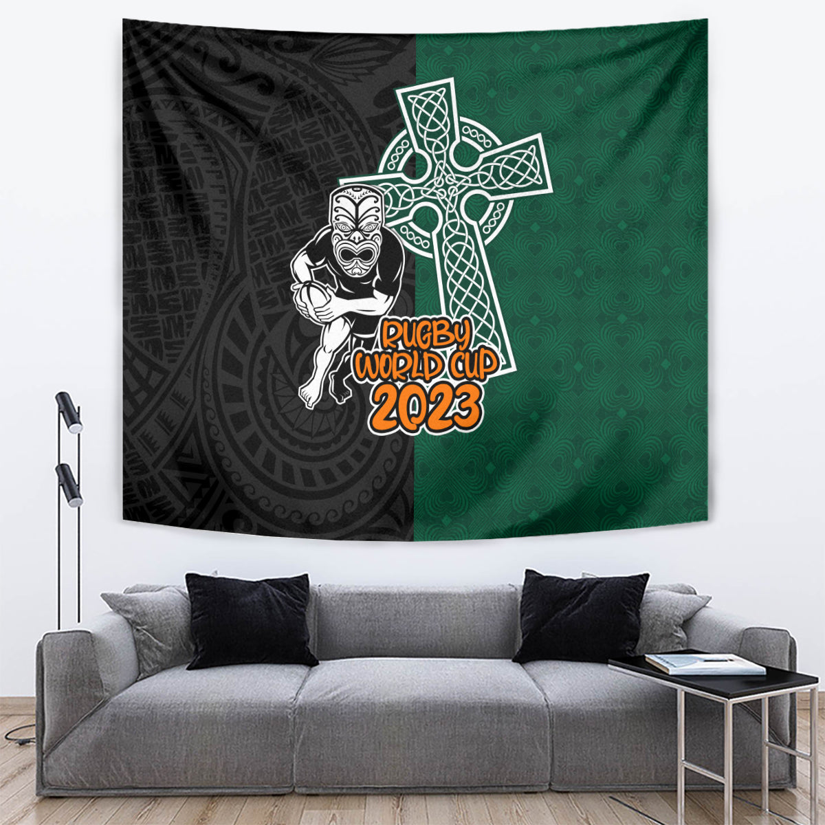 New Zealand Ireland Rugby Tapestry Warrior Black Fern and Shamrocks World Cup 2023 - Vibe Hoodie Shop