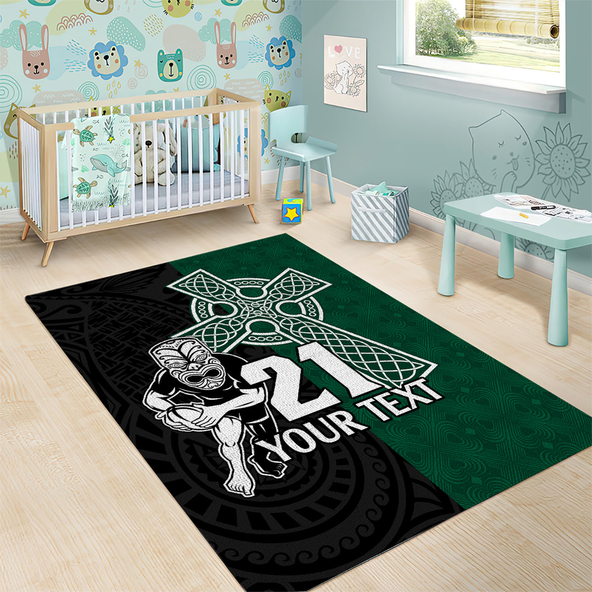 custom-new-zealand-ireland-rugby-area-rug-warrior-black-fern-and-shamrocks-world-cup-2023